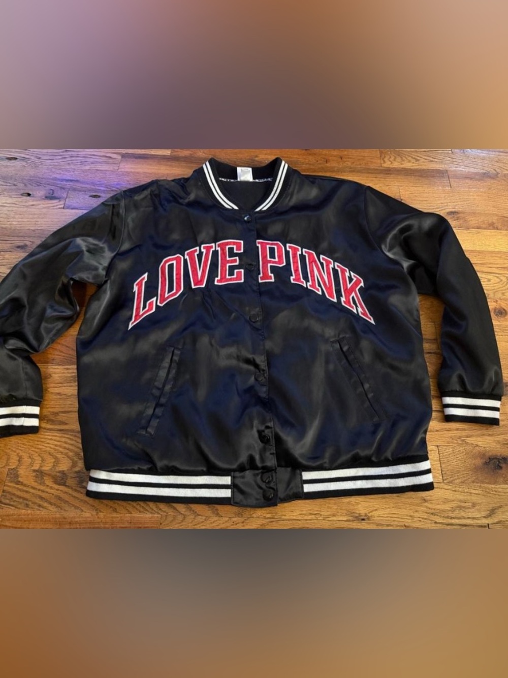Victoria's Secret women’s black and red bomber jacket